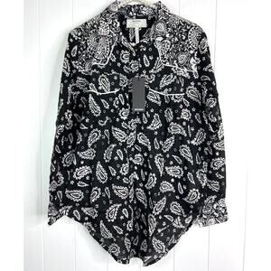 One Teaspoon Hand Batik Paisley Western Shirt - Black NWT Size XS